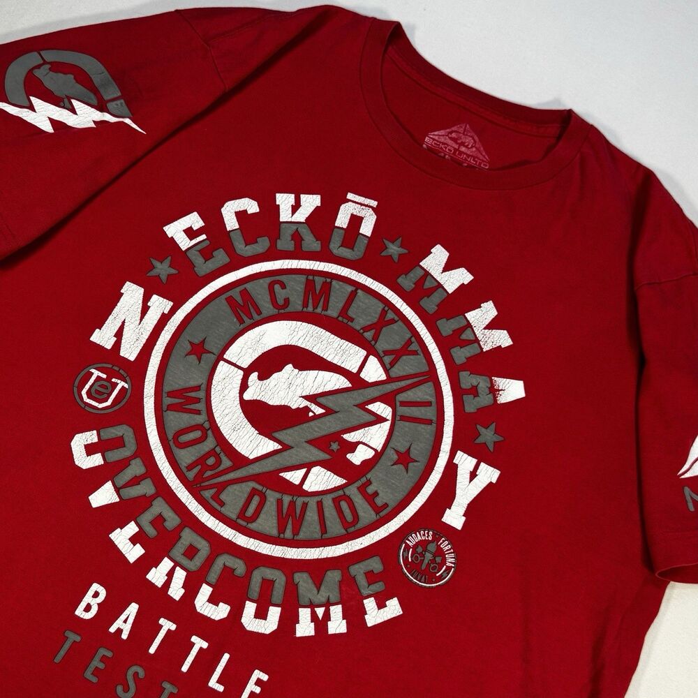 Y2K Ecko Unlimited MMA Red Shirt - Overcome Battle Tested - Large